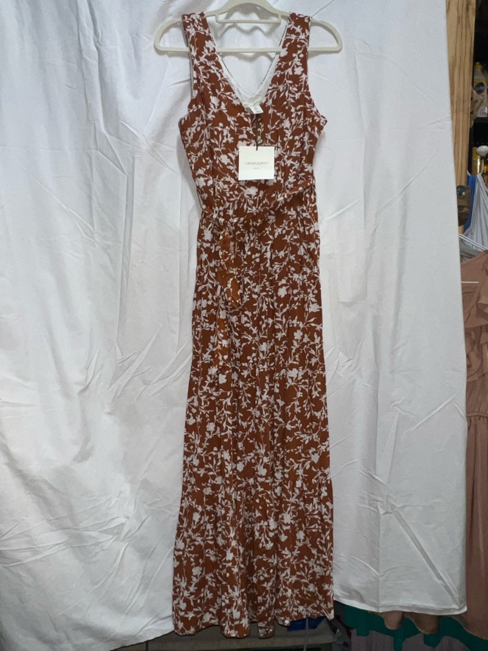 Cynthia Rowley Rust Floral V-Neck Maxi Dress. NWT